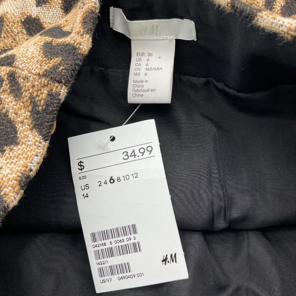 H&M Textured Leopard Print Asymmetrical Faux Wrap Exposed Zipper Skirt 6 NWT - Picture 5 of 7